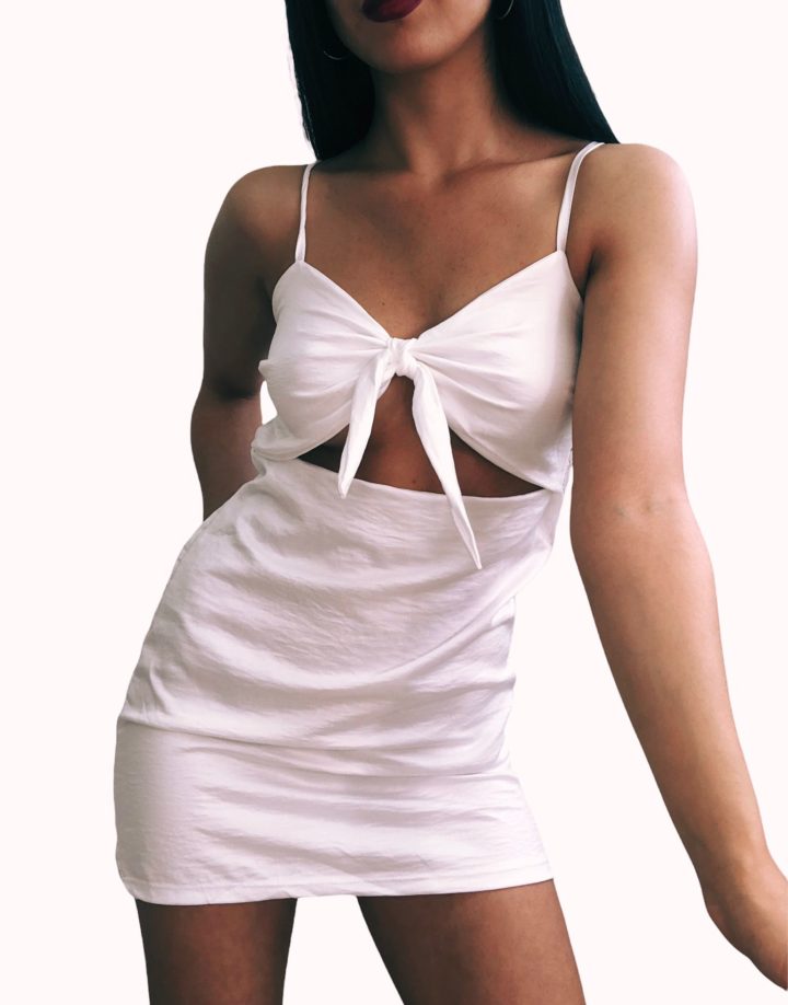 VESTIDO DE SATEN CON NUDO - BLANCO