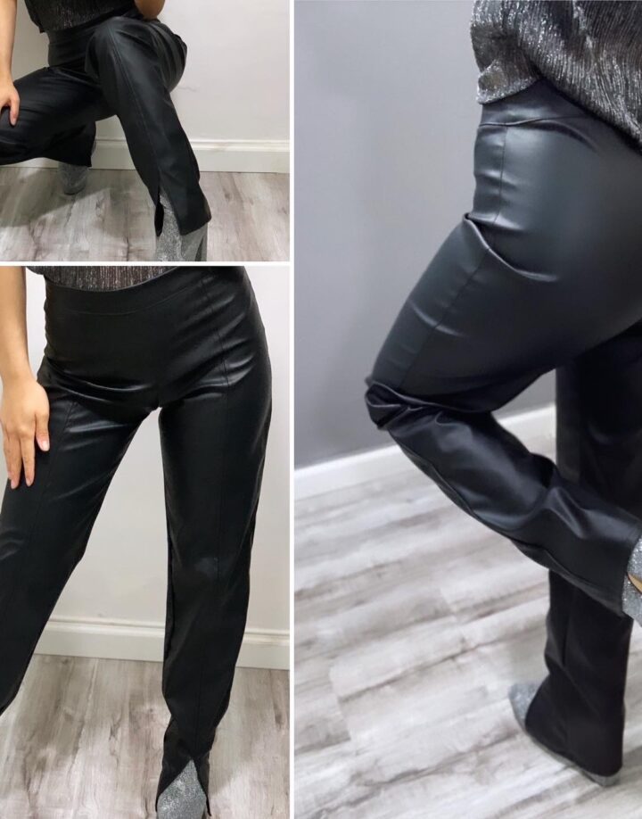 PANTALÓN WIDE LEG CON TAJO - NEGRO