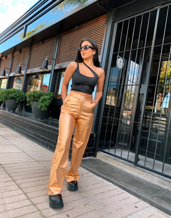 PANTALON WIDE LEG DORADO