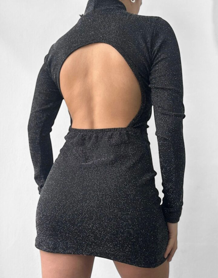 VESTIDO PORTO NEGRO CON LUREX PLATEADO