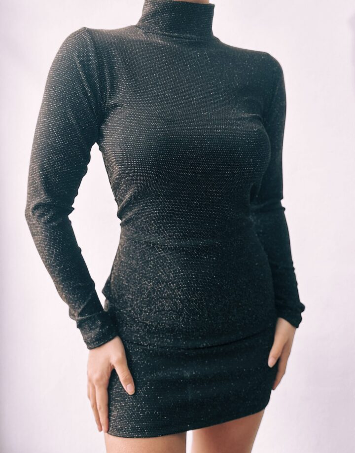 VESTIDO PORTO NEGRO CON LUREX DORADO