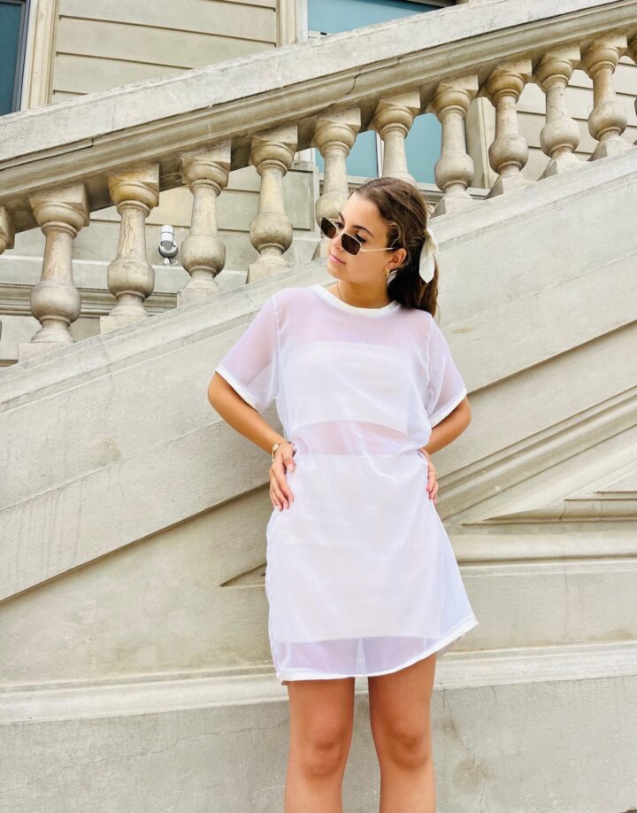 VESTIDO GASA TRANSPARENTE - BLANCO