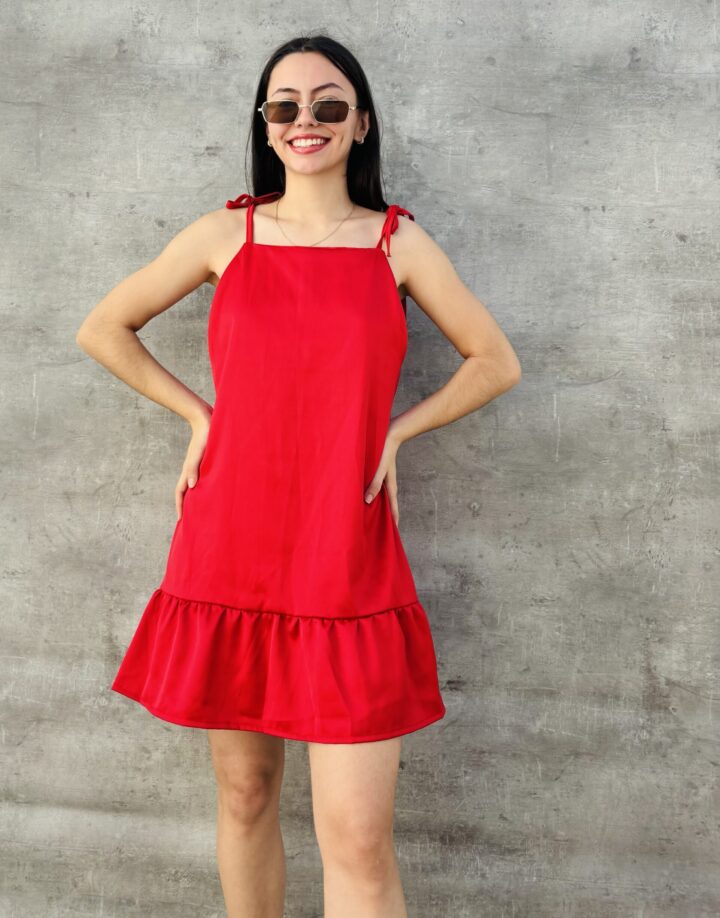 VESTIDO HALTER CORTO  - SATÉN ROJO