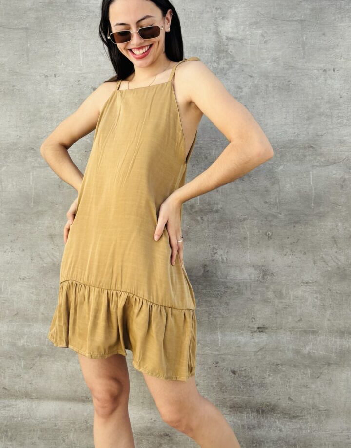 VESTIDO HALTER CORTO - CAMEL