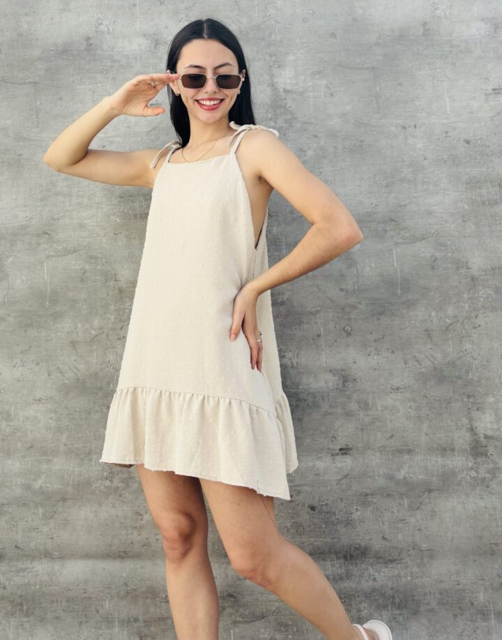 VESTIDO HALTER CORTO - PLUMETIE BEIGE