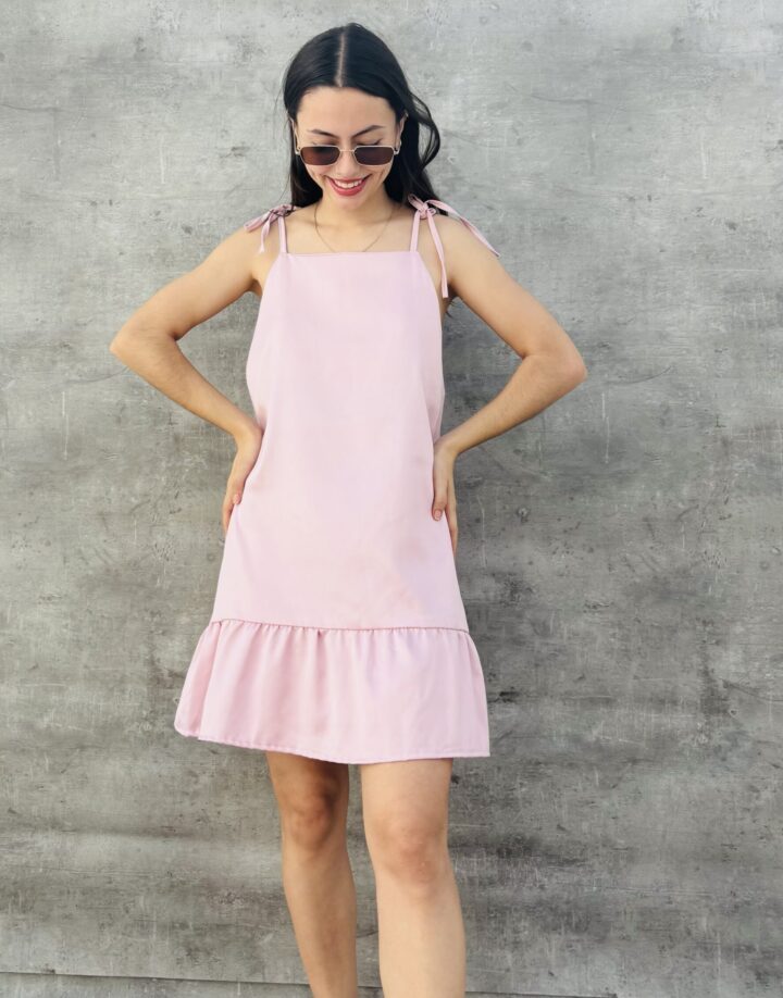 VESTIDO HALTER CORTO - SATÉN ROSADO