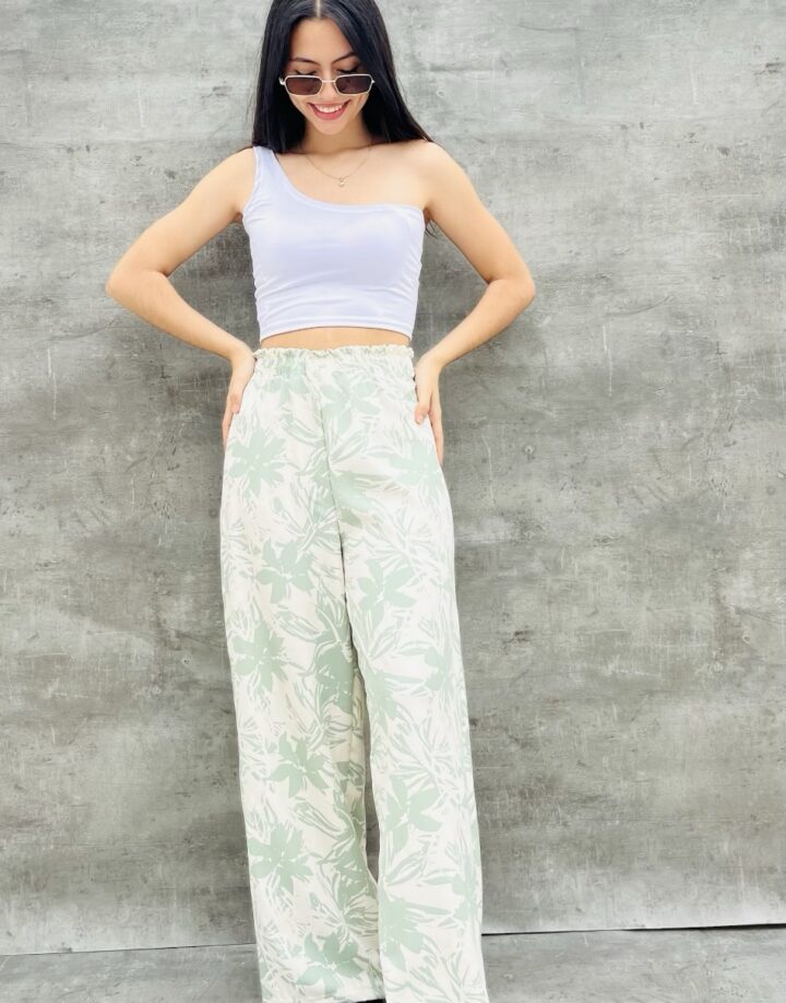PANTALÓN PALAZZO FLORES CHICAS VERDE