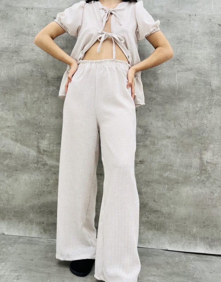 PANTALÓN PALAZZO RAYADO BEIGE