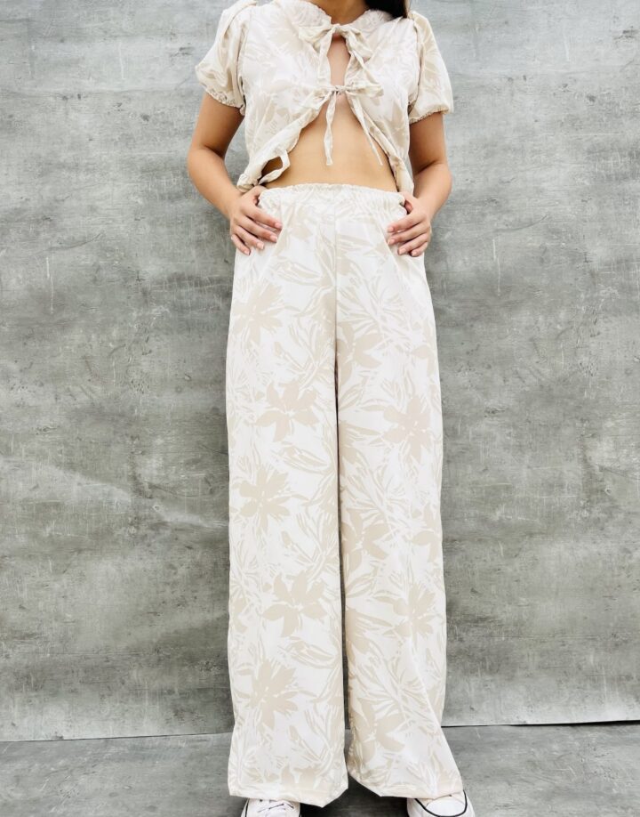 PANTALÓN PALAZZO FLOR CHICA BEIGE