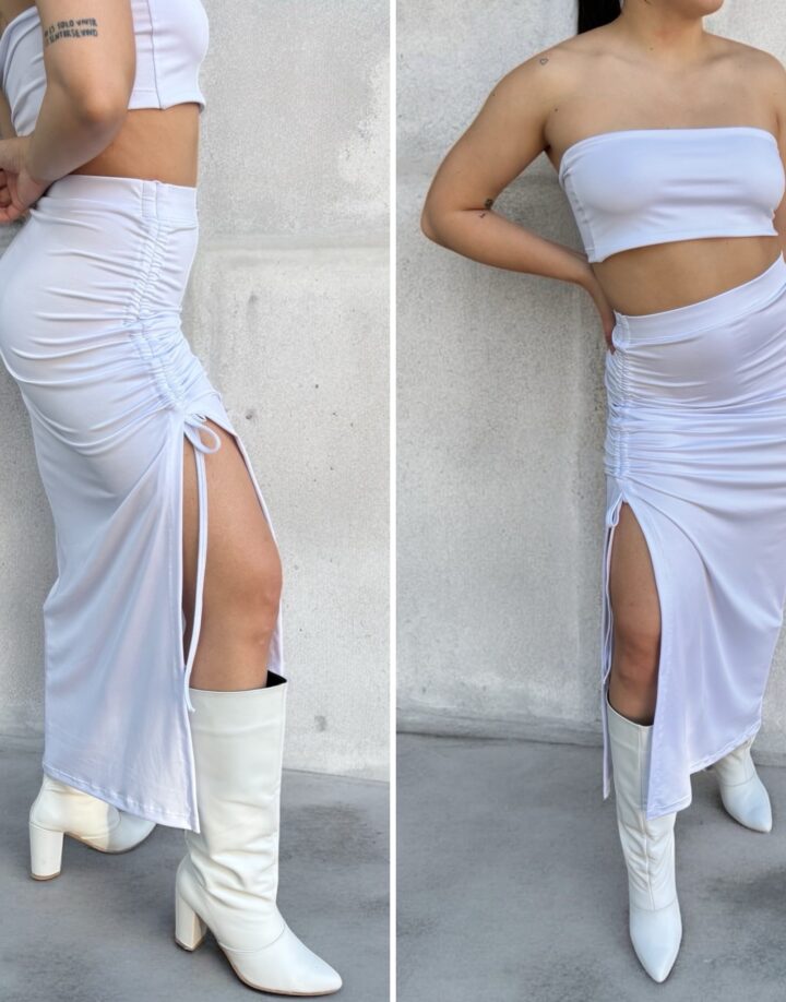 POLLERA LARGA FALDA FRUNCE – MICROFIBRA BLANCO