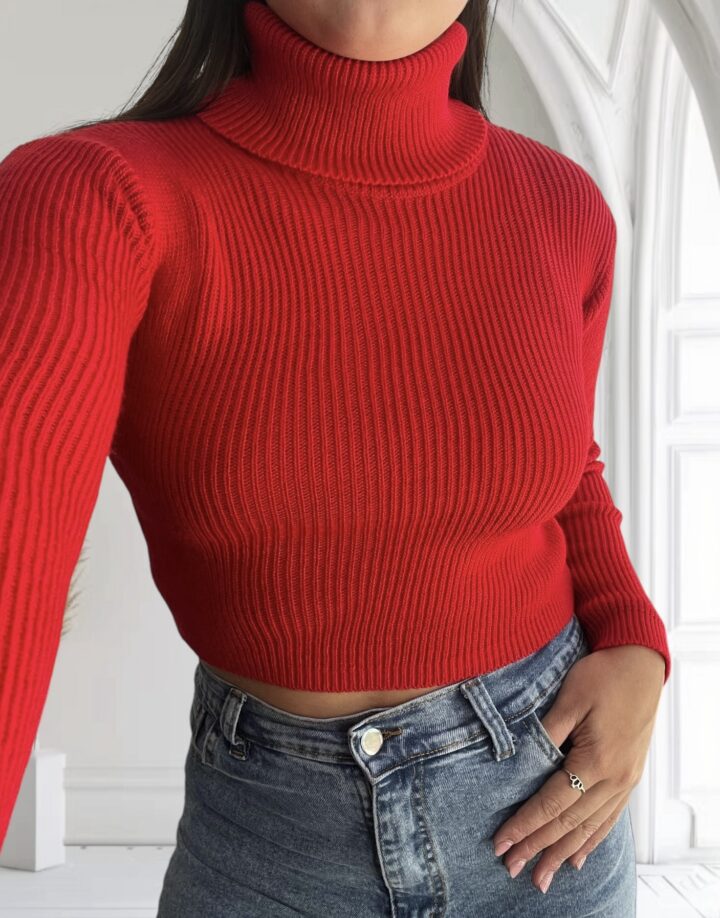 POLERA CROP TEJIDA ROJA