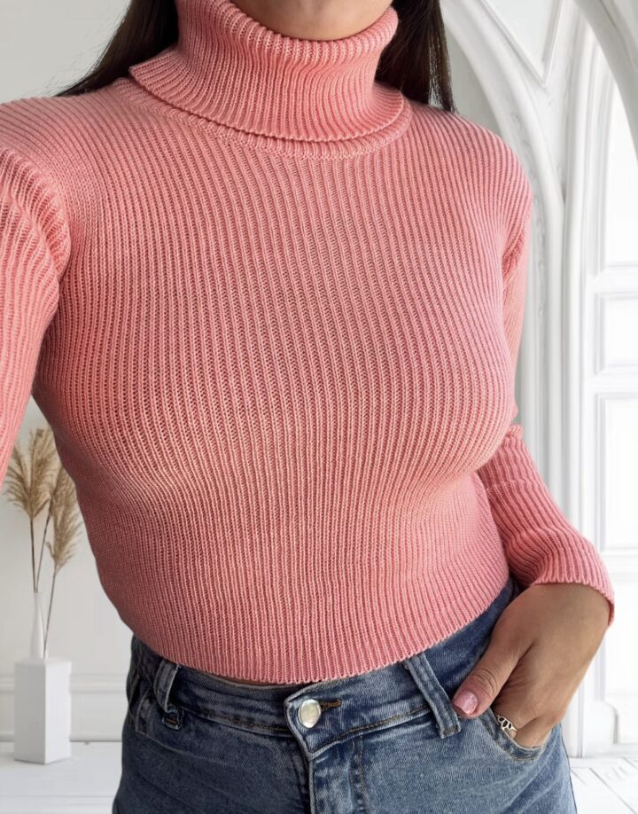 POLERA CROP TEJIDA ROSADA