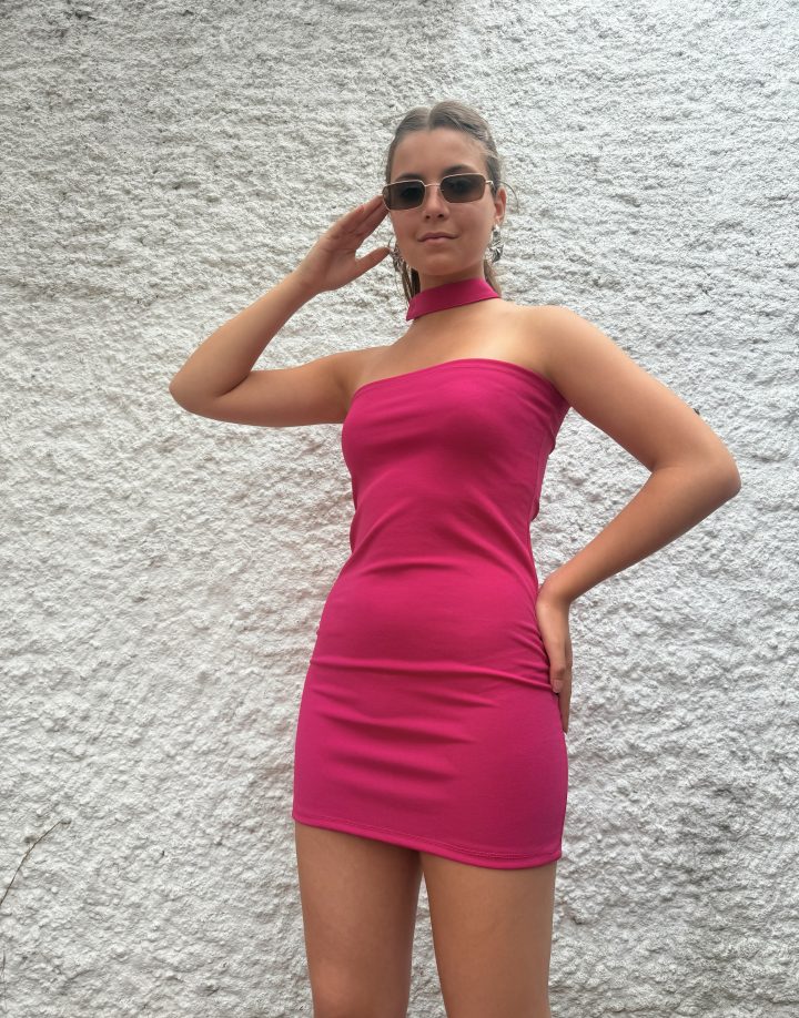 VESTIDO CHOKER CREPE - FUCSIA