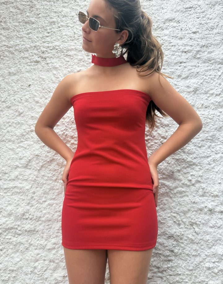 VESTIDO CHOKER CREPE - ROJO