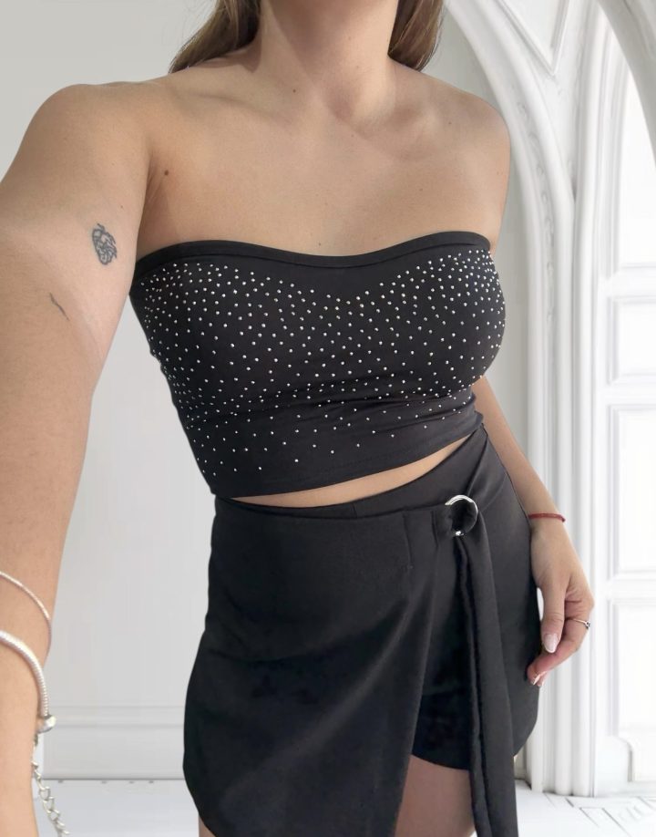 TOP STRAPLES STRAS - NEGRO