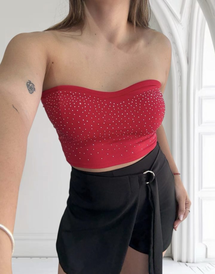TOP STRAPLES STRAS - ROJO
