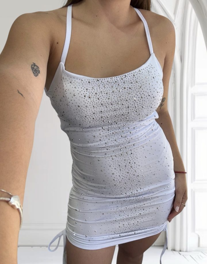 VESTIDO LUXO STRAS - BLANCO