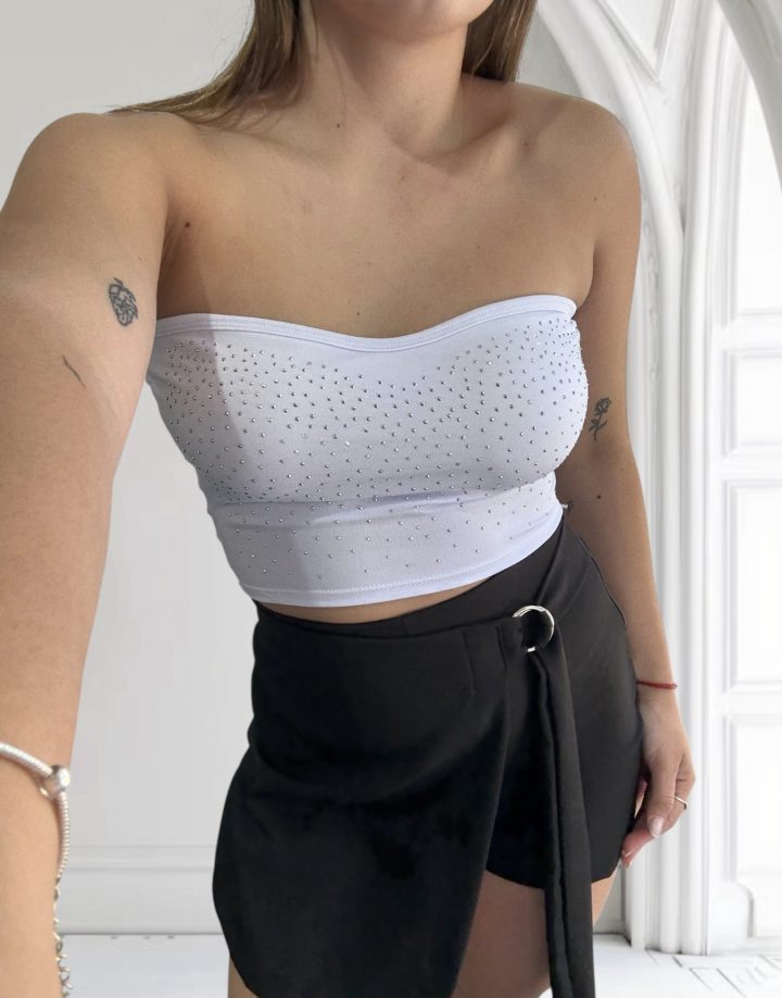 TOP STRAPLES STRAS - BLANCO