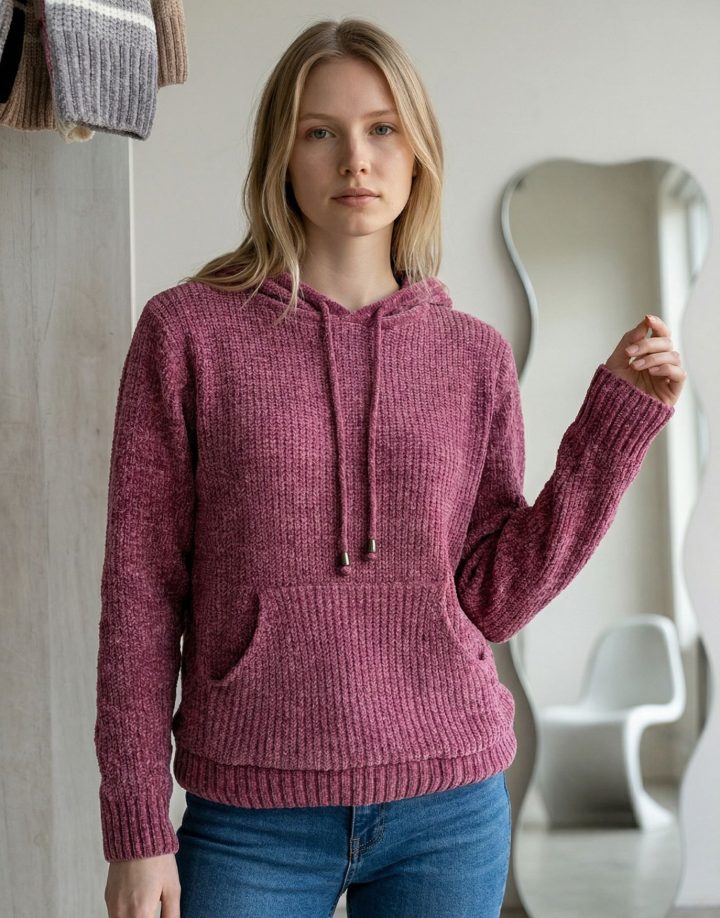 SWEATER CANGURO CHENILLE CAPUCHA - COD HM065