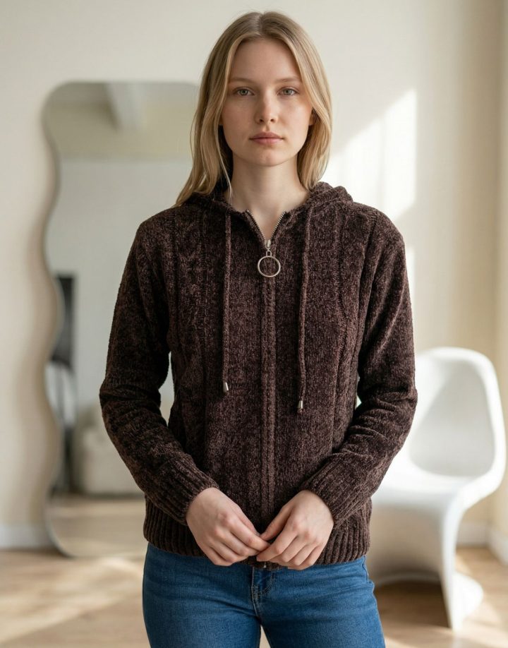 SWEATER CAMPERA CHENILLE CAPUCHA – COD HM063