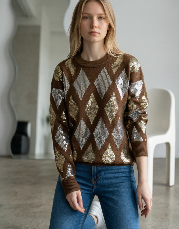 SWEATER LENTEJUELAS CHOCOLATE – COD HMB085