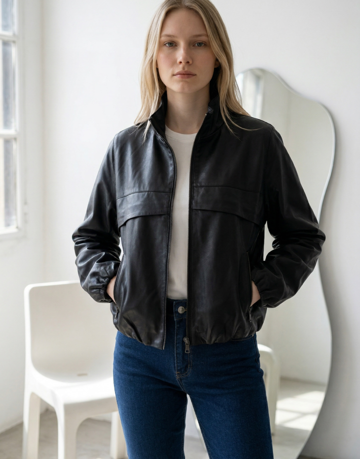 CAMPERA BOMBER ECOCUERO - COD CAM071 NEGRO