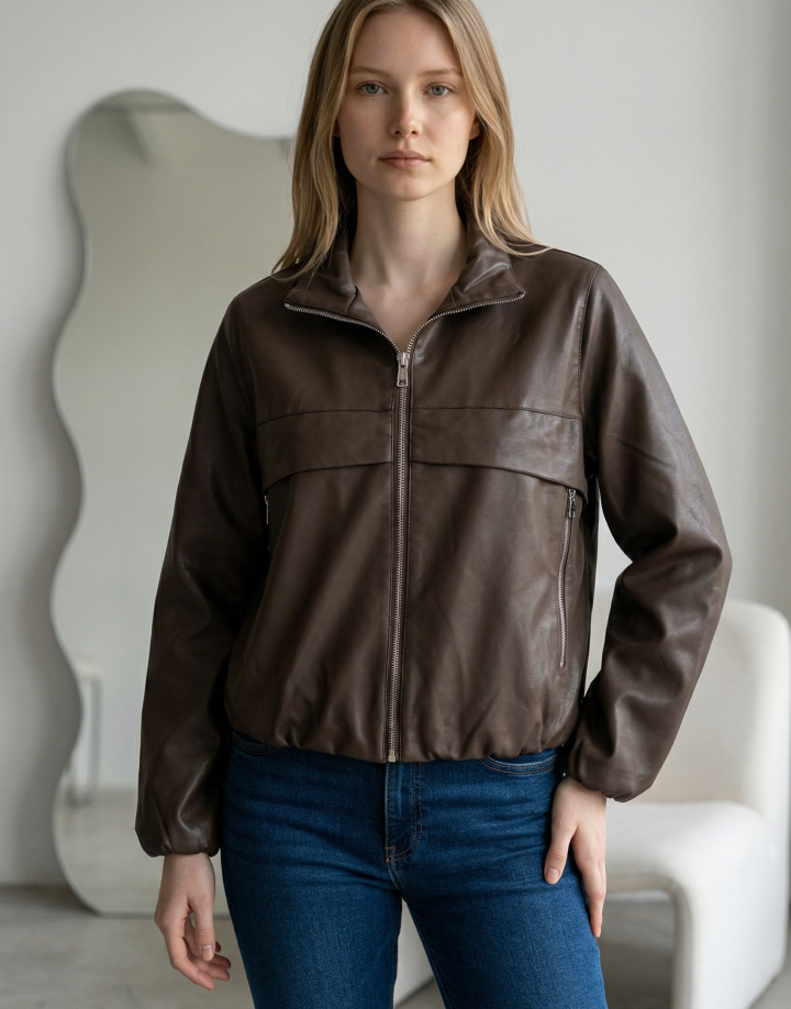 CAMPERA BOMBER ECOCUERO – COD CAM071 CHOCO