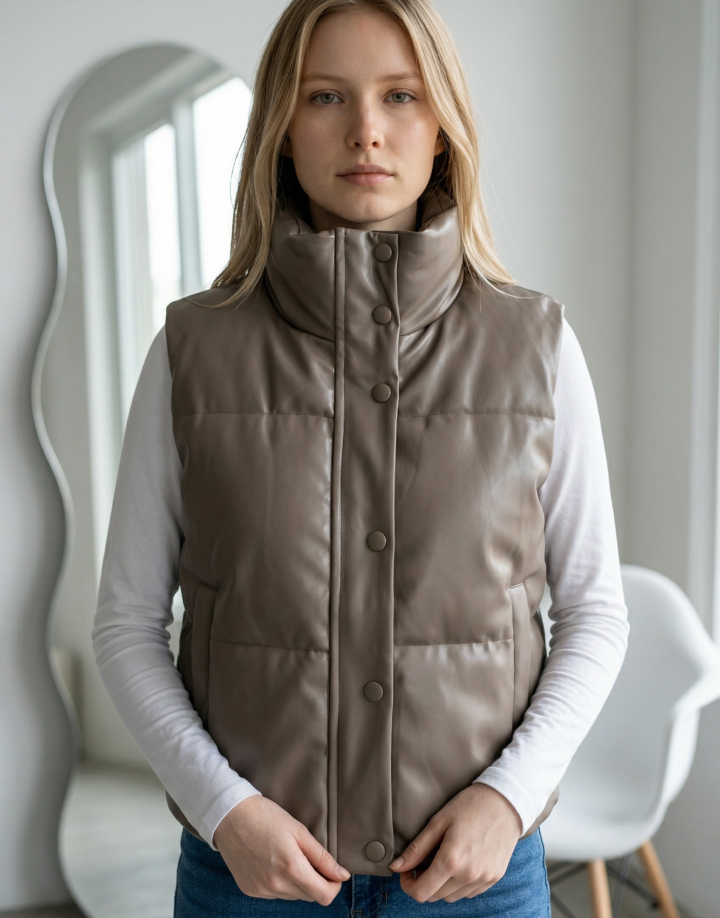 CHALECO PUFFER ENGOMADO - COD CAM020 MOKA