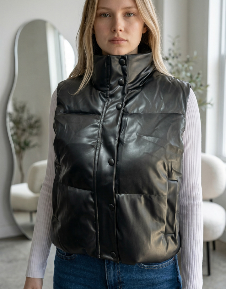 CHALECO PUFFER ENGOMADO – COD CAM020 NEGRO