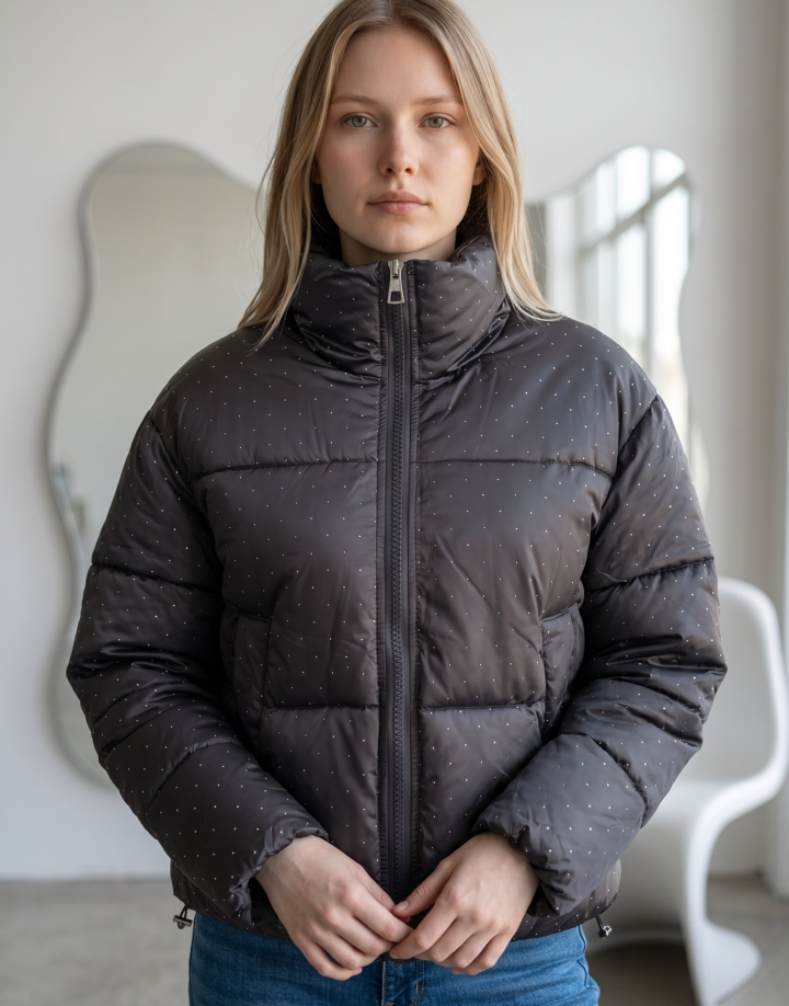 CAMPERA PUFFER CON BRILLOS – CAM078 GRIS