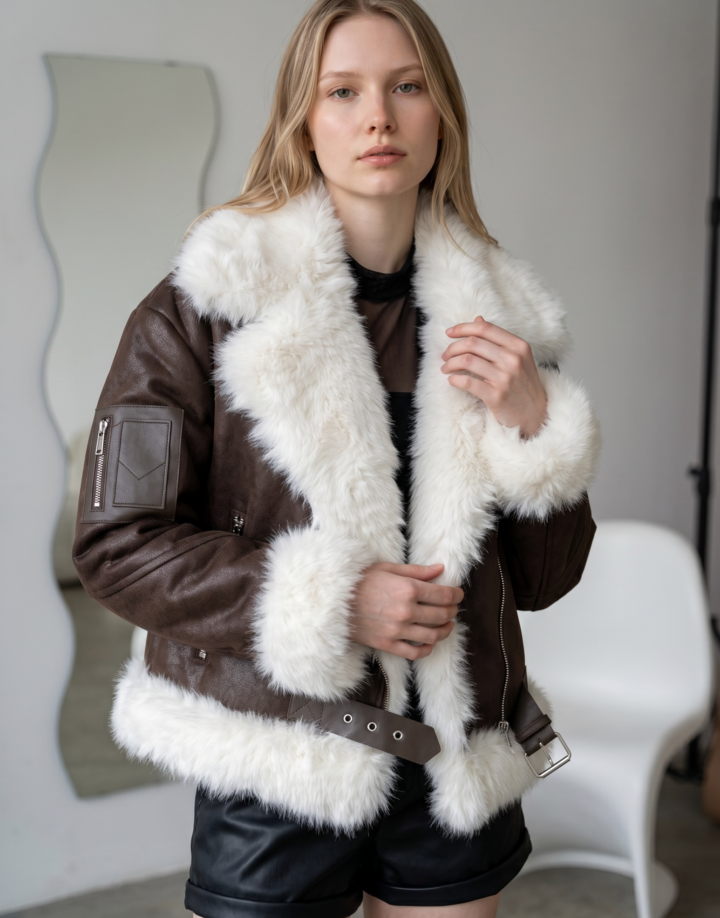 CAMPERA GAMULAN ECOCUERO CON PIEL DE CONEJO – COD CAM052 CHOCOLATE